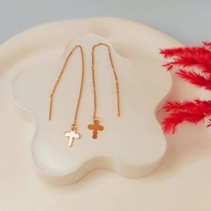 گوشواره بخیه‌ای استیل رنگ ثابت بدون حساسیت